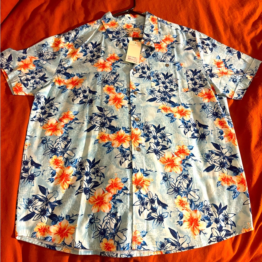 Floral Blue and Orange Men's Shirt